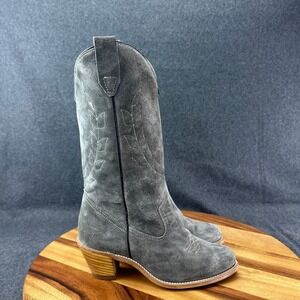 Vtg 80s Wolverine Grey Suede Western Cowgirl Boots Womens Sz 7 Leaf #1956
